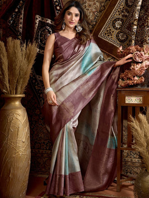 Rajwada Mauve Silk Blend Printed Saree For Women