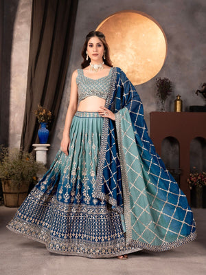 Rajwada Blue Georgette Embroidered Semi-Stitched lehenga For Women
