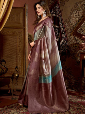Rajwada Mauve Silk Blend Printed Saree For Women