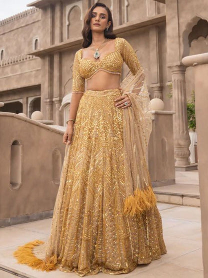 Rajwada Gold Net Embellished Semi Stitched Lehenga For Women