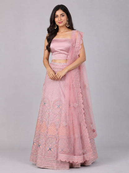 Light Pink Silk Blend Embellished Lehenga