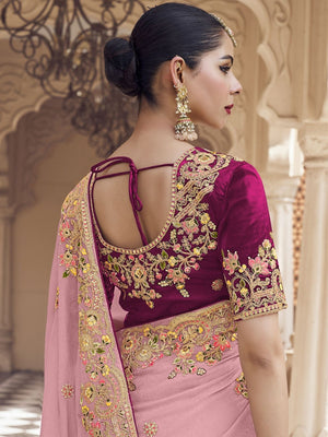 Rajwada Pink Georgette Embroidered Elegant Saree For Women