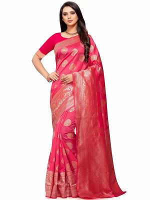 Rajwada Pink Silk Blend Embellished Saree For Women