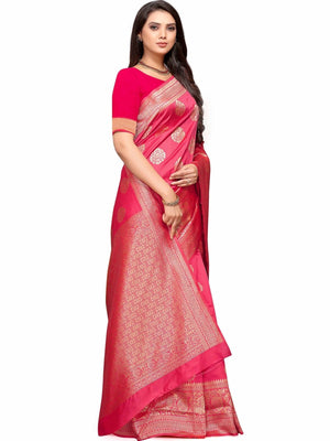 Rajwada Pink Silk Blend Embellished Saree For Women