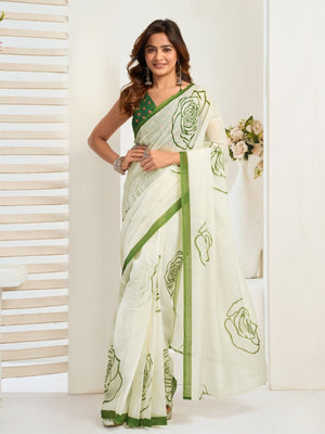 Rajwada White Cotton Linen Zari Work Saree For Women