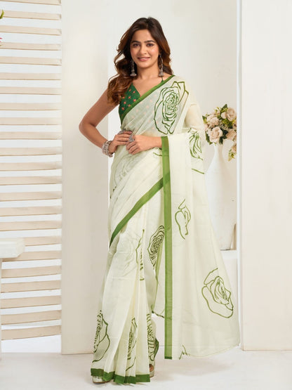 Rajwada White Cotton Linen Zari Work Saree For Women