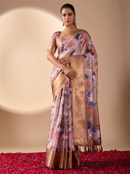 Rajwada Multicolor Silk Blend Printed Saree For Women