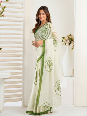 Rajwada White Cotton Linen Zari Work Saree For Women