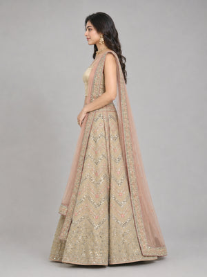 Beige Silk Blend Embellished Lehenga