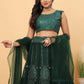 Rajwada Dark Green Net Embellished Semi Stitched Lehenga For Women