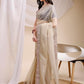 Rajwada Beige Organza Embellished Solid Saree For Women