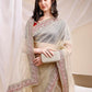 Rajwada Beige Organza Embellished Solid Saree For Women