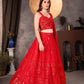 Rajwada Red Georgette Embroidered Semi-Stitched lehenga For Women