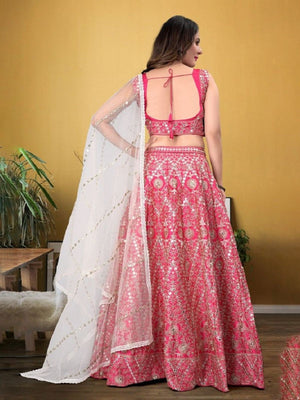 Rajwada Pink Silk Blend Embellished Semi-Stitched Lehenga For Women