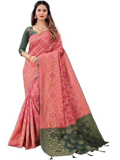 Rajwada Pastel Pink Silk Blend Embellished Saree For Women