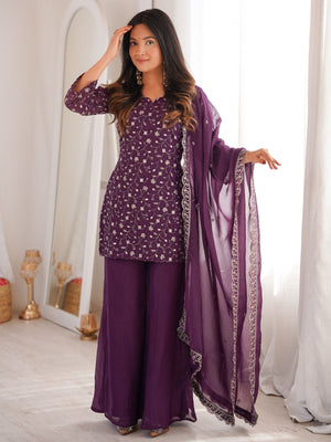 Rajwada Wine Georgette Embellished Kurta Set For Women
