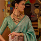 Rajwada Green Silk Blend Woven Saree With Unstitched Blouse For Women