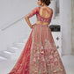 Rajwada Dark Peach Organza Tissue Embroidered Semi-Stitched Lehenga For Women