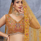 Rajwada Mustard Organza Embellished Semi-Stitched Lehenga With Unstitched Blouse For Women