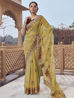 Rajwada Yellow Georgette Embellished Elegant Saree For Women
