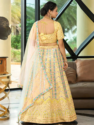 Rajwada Yellow Dola Silk Embellished Semi-Stitched Lehenga For Women