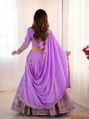 Rajwada Lavender Silk Blend Embroidered Semi-Stitched lehenga For Women