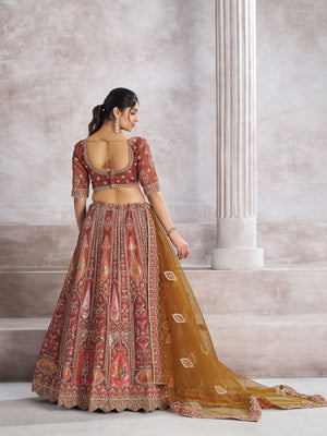 Rajwada Mauve Banarasi Silk Embroidered Semi-Stitched Lehenga For Women
