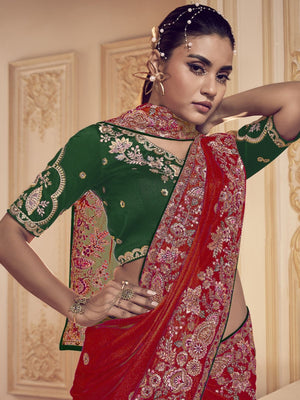 Rajwada Red Satin Embroidered Elegant Saree For Women