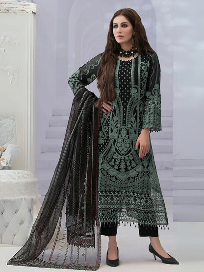 Rajwada Green Georgette Embroidered Semi-Sitched Kurta Set For Women