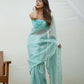 Rajwada Light Blue Organza Mirror Work Saree With Unstitched Blouse For Women
