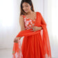 Rajwada Orange Organza Printed Stitched Gown With Dupatta For Women