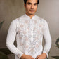 Rajwada White Silk Blend Embroidered Stitched Kurta For Men