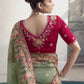 Rajwada Olive Embroidered Organza Saree With Unstitched Blouse For Women