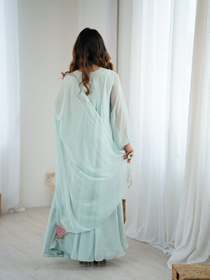 Rajwada Sky Blue Georgette Embroidered Stitched Kurta Set For Women