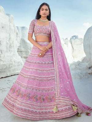 Rajwada Light Pink Georgette Embellished Semi-Stitched lehenga For Women