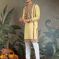 Rajwada Yellow Viscose Silk Embroidered Stitched Kurta For Men