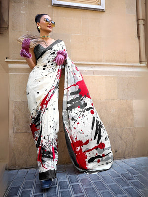 Rajwada Multicolor Satin Printed Saree With Unstitched Blouse For Women
