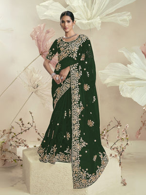 Rajwada Green Organza Embellished Elegant Saree For Women