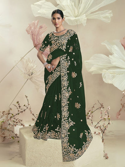 Rajwada Green Organza Embellished Elegant Saree For Women