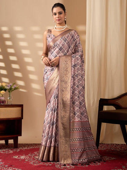 Rajwada Multicolor Silk Blend Printed Saree For Women