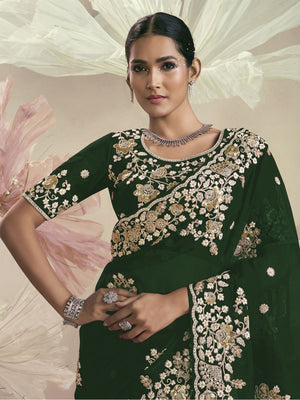 Rajwada Green Organza Embellished Elegant Saree For Women