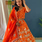 Rajwada Orange Silk Blend Embroidered Semi-Stitched lehenga For Women