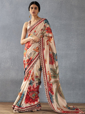 Rajwada Multicolor Georgette Printed Saree For Women