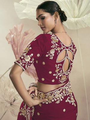 Rajwada Dark Pink Organza Embellished Elegant Saree For Women