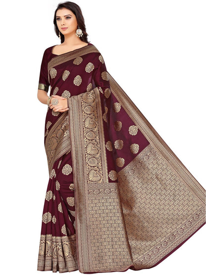 Rajwada Maroon Silk Blend Embellished Saree For Women