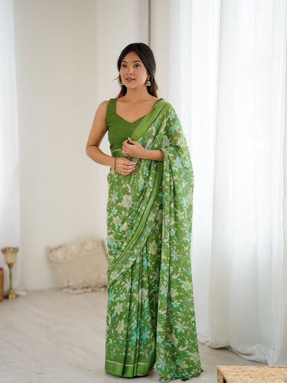 Rajwada Green Georgette Printed Saree For Women
