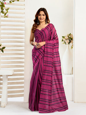 Rajwada Magenta Cotton Linen Zari Work Saree For Women