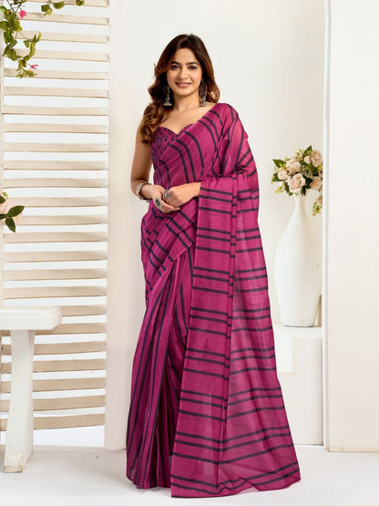 Rajwada Magenta Cotton Linen Zari Work Saree For Women