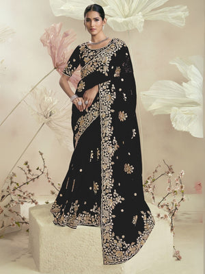 Rajwada Black Organza Embellished Elegant Saree For Women