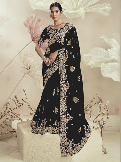 Rajwada Black Organza Embellished Elegant Saree For Women